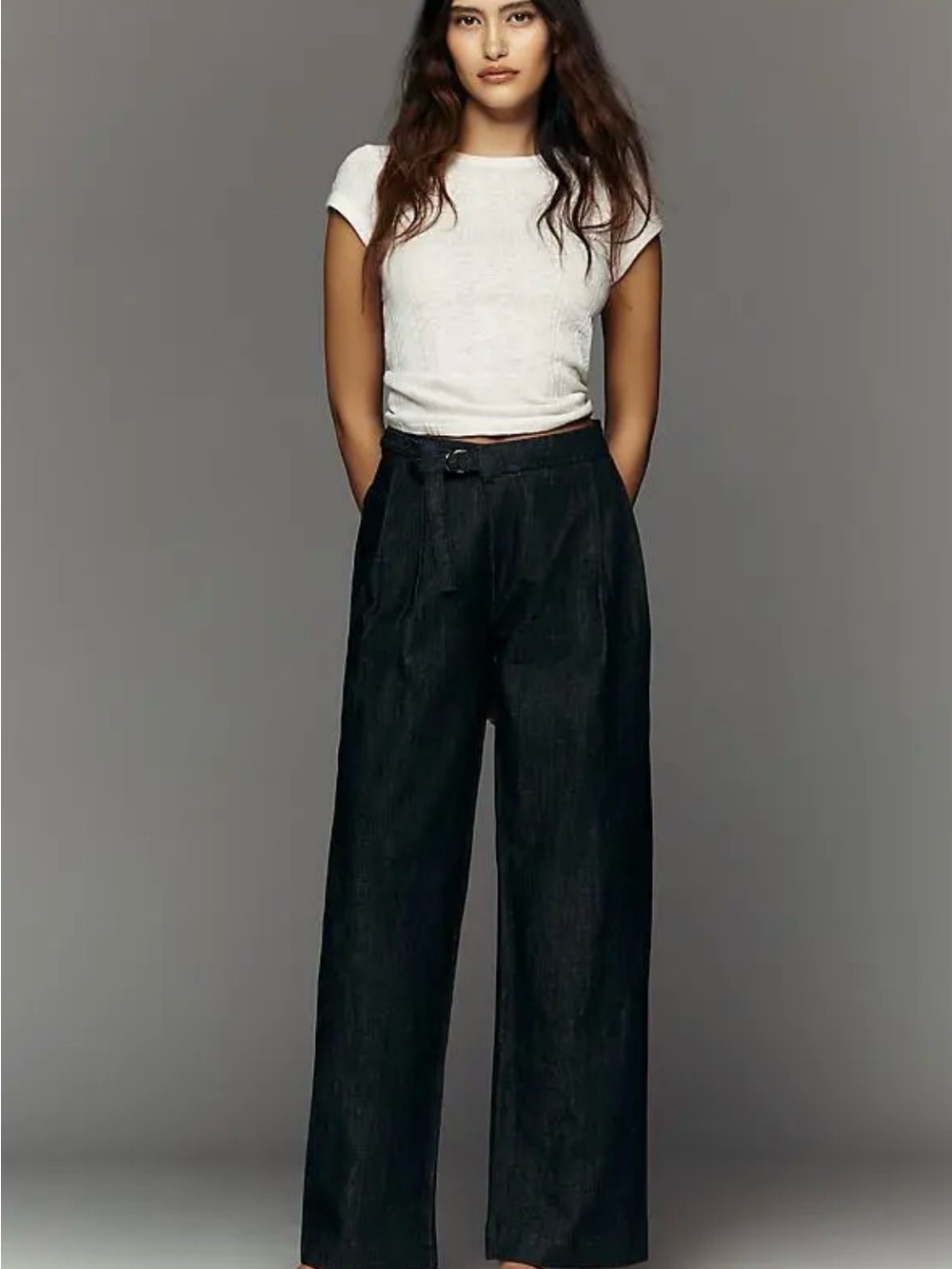 Maeve Belted Pleated High-Rise Wide-Leg Jeans
